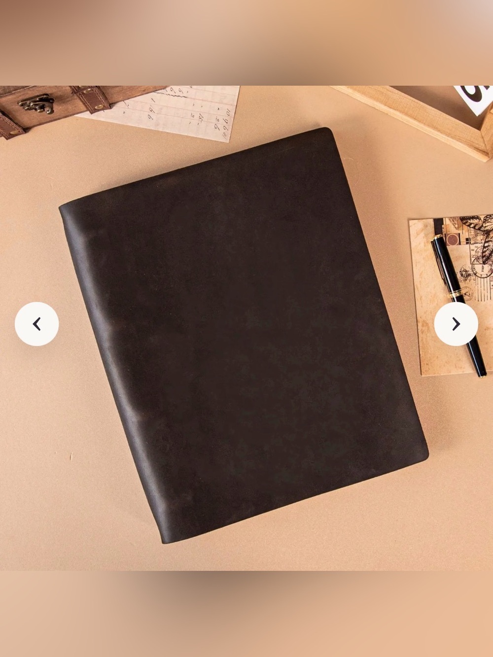 Black Leather Portfolio Folio - Classic Professional Sleeve